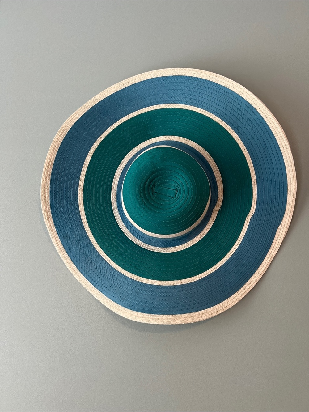 Wide Brim Straw Sun Hat in Teal with Natural Trim